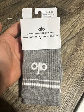 ALO Yoga SPCH Unisex Half-Crew Socks - Gray with White Detail